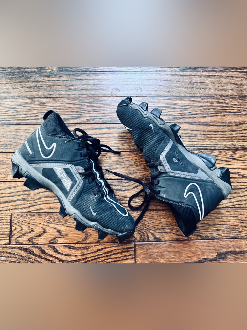 Nike Kids Black and Gray Alpha Menace 3 Shark Turf Cleats